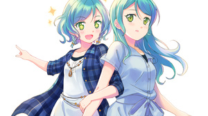 Anime Anime Girls BanG Dream Hikawa Hina Hikawa Sayo Twins Short Hair Long Hair Green Hair Artwork D 1471x979 wallpaper