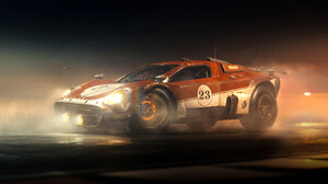 Milos Belanec CGi Race Cars Headlights Car Mist Ultrawide Daytona ArtStation 3840x1670 Wallpaper