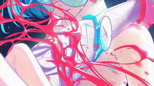 Yunillust Anime Digital Art Artwork Illustration Women Vertical Katana Blue Eyes Short Hair Glasses  1687x3000 Wallpaper