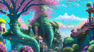 Ai Art Ai Painting Painting Fantasy Art Garden Flowers Cherry Blossom Nature Landscape Trees 3840x2160 Wallpaper