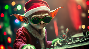 Ai Art Disc Jockey Party Room Bokeh Yoda Star Wars Christmas Santa Hats Lights 3060x2048 Wallpaper