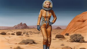 Ai Art Retro Science Fiction Women Spacesuit Desert Science Fiction Illustration 3854x2160 Wallpaper