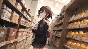 Anime Anime Girls Schoolgirl School Uniform Shopping Purse Brunette Brown Eyes Looking At Viewer Ski 1552x920 Wallpaper