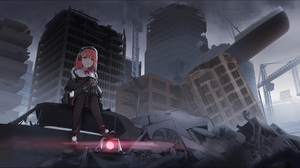 Anime Anime Girls Even Artwork Girls Frontline Mp7 Girls Frontline Redhead Apocalyptic Ruins Car 3500x1598 Wallpaper