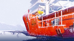 Anime Yayan Antarctic Ship Penguins Arctic Sora Yori Mo Tooi Basho 4961x2420 Wallpaper