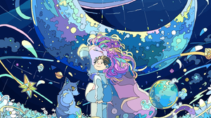Moon Wolf Anime Boys Animals Stars Flowers 1448x2048 Wallpaper