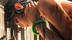 GUWEiZ Original Characters Fantasy Girl Black Hair Braided Hair Closeup Bracelets Profile Face 2D Ar 5500x3692 Wallpaper