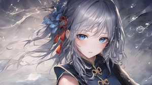 Kristin Lina Digital Art Himmel Tseng Anime Girls Water Drops Flower In Hair Blue Eyes Silver Hair 2560x1440 Wallpaper