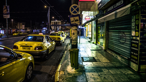 City Greece Night Taxi Yellow 5616x3370 Wallpaper