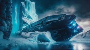 Ai Art Illustration Science Fiction Spaceship Ice Futuristic Water Stars Starry Night 4579x2616 Wallpaper
