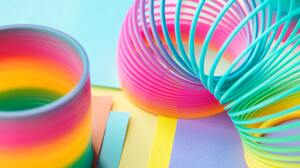 Slinky Colorful Pastel Rainbow Toy Pink Yellow Blue 2500x1667 Wallpaper