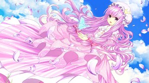 Touhou Patchouli Knowledge Butterflies Long Hair Wavy Hair Dress Pink Sky Clouds Anime Girls 1920x1080 Wallpaper