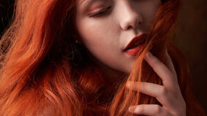 Alexander Vinogradov Women Redhead Makeup Long Hair Holding Hair Portrait 1365x2048 Wallpaper