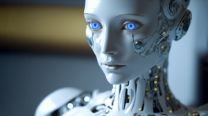 Robot Humanoid Women Blue Eyes Futuristic Science Fiction Digital Art Face CGi Machine Ai Art 3640x2047 Wallpaper