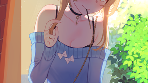 Lumine Genshin Impact Genshin Impact Anime Video Games Anime Girls Blonde Blushing Sweater 2D Artwor 2696x4093 Wallpaper