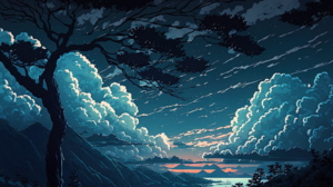 Ai Art Illustration Artwork Landscape Mountains Wood Night Sky Uomi Nature 1996x1333 Wallpaper