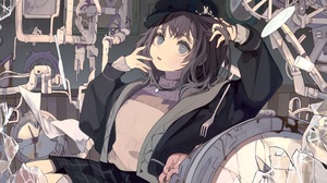 Anime Anime Girls Pipes Dark Hair Long Hair Long Nails Clocks Blue Eyes Looking At Viewer Jacket Nec 2729x1535 Wallpaper