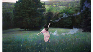 Artwork Digital Art Nature Trees Green Smoke Long Hair Women Landscape 1920x1252 Wallpaper