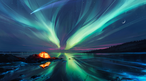 Aenami Painting Digital Art Artwork Illustration Landscape Night Nightscape Stars Lake Aurorae Natur 3840x2160 Wallpaper