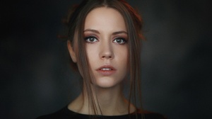 Alexey Kishechkin Women Brunette Makeup Portrait Open Mouth Simple Background Eyeliner Ksenia Kokore 2560x1440 Wallpaper