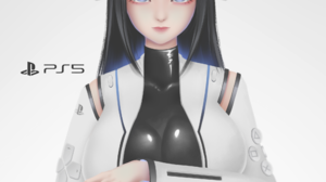 White Background Minimalism Playstation 5 PS5 Chan Black Hair Blue Eyes 2000x2828 Wallpaper