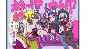 Anime Hanabushi Anime Girls Peace Sign Choker Japanese Looking At Viewer Hat Laughing Sitting Legs C 2048x1446 Wallpaper