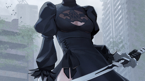 Nier Automata Thigh Highs Video Games Video Game Girls Anime Girls Sword White Hair 3312x4434 wallpaper