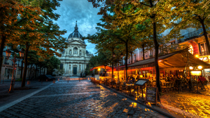 Trey Ratcliff Photography 4K France La Sorbonne Street Lights Building People Restaurant 3840x2160 Wallpaper
