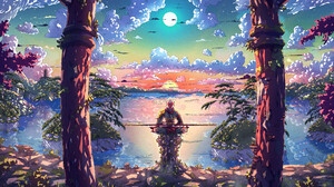 Christian Benavides Digital Art Fantasy Art Clouds River Reflection Moonlight Sunlight Sun Wukong La 3840x2160 Wallpaper