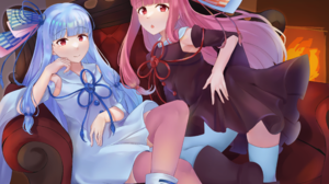 Anime Anime Girls Voiceroid Kotonoha Aoi Kotonoha Akane Twins Pink Eyes Long Hair Blue Hair Pink Hai 3473x2669 Wallpaper