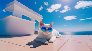 Ai Art Cats Clear Sky Blue Sunglasses Sky Animals Clouds 3332x1875 Wallpaper
