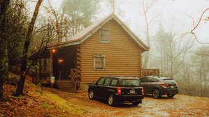 Cabin Forest Car Mist Exterior Taillights Building House Trees Side View Rear View Jeep 2048x1358 Wallpaper