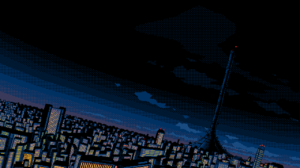 PC 98 Pixel Art Dark Background Cityscape Digital Art Possessioner City Artwork 1920x1080 Wallpaper