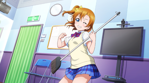 Kousaka Honoka Love Live Anime Anime Girls Redhead Blue Eyes Wink Blushing School Uniform Hair Bow Y 3670x1836 Wallpaper
