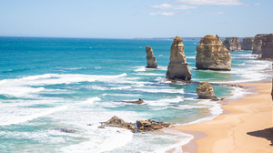 Landscape Australia Sea Twelve Apostles Waves Beach Sand Rocks 3440x1440 Wallpaper