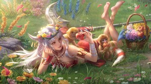 Three Kingdoms Sanguosha Apples Asian Women Video Game Characters Video Game Art Grass Video Games F 3179x1555 Wallpaper