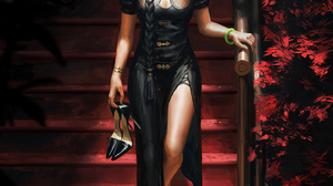 GUWEiZ Digital Art Digital Painting Artwork Fantasy Girl Original Characters Oriental Black Dress Lo 1440x1800 Wallpaper