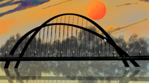 Bridge Sunset Clouds Water Reflection 2632x4746 Wallpaper