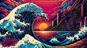The Great Wave Off Kanagawa Artificial Intelligence 4K Waves Sunset Ai Art 3612x2256 wallpaper