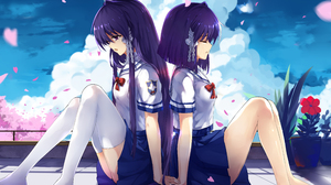Anime Anime Girls Clannad Fujibayashi Kyou Fujibayashi Ryou Twins Long Hair Short Hair Purple Hair A 4000x3000 Wallpaper