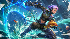 Fajareka Setiawan Drawing Women Blue Hair Cyberpunk Water Fish Portal Fighting Shattered Broken Glas 2042x1500 Wallpaper
