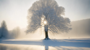 Ai Art Sun Snow Winter Frost Trees Reflection 3060x2048 Wallpaper