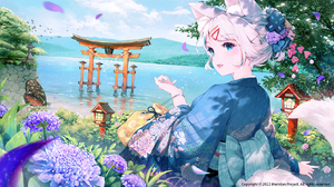 Anime Girls Andychen Animal Ears Kimono Long Sleeves Torii Japanese Clothes Sky Traditional Clothing 1659x933 Wallpaper