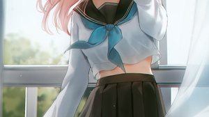 Anime Anime Girls Pink Hair Blue Eyes Schoolgirl School Uniform Classroom 1789x2790 Wallpaper