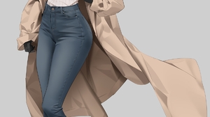 Anime Anime Girls Aqua Eyes Slim Body Pants Heels Black Heels Looking At Viewer Simple Background Gr 1200x2005 Wallpaper