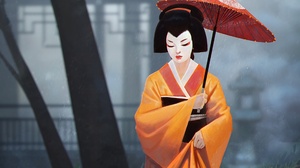 Girl Umbrella Kimono 2560x1600 wallpaper