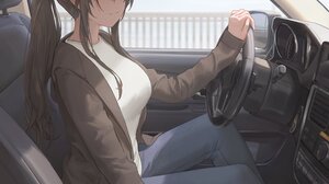 Anime Anime Girls Car Interior Hat Baseball Cap Ponytail Brunette Brown Eyes Artwork Yohan1754 2967x3750 Wallpaper