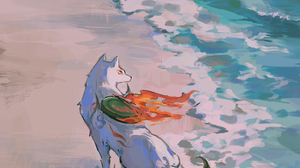 Okami Amaterasu Wolf Video Game Art Video Games Animals Vertical Water Waves Sand Video Game Charact 2927x3668 Wallpaper