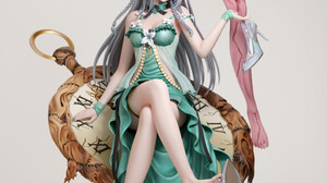 Cifangyi CGi Women Anime Girls Silver Hair Long Hair Braids Legs Crossed Dress Green Clothing Barefo 3840x4707 Wallpaper