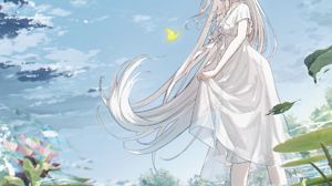 Original Characters Anime Girls Dress White Dress Water Silver Hair Clouds Gray Eyes Butterfly Water 1875x2853 Wallpaper